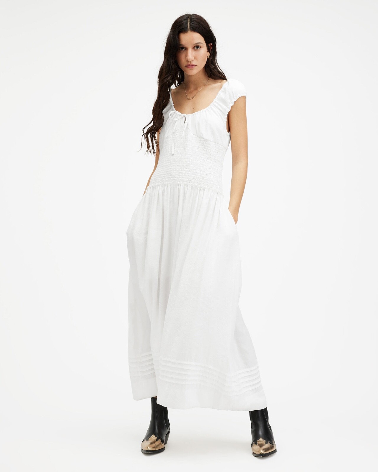 All Saints Eliza Maxi Dress Womens Designer Chalk White Scoop Neck Sleeveless gallery