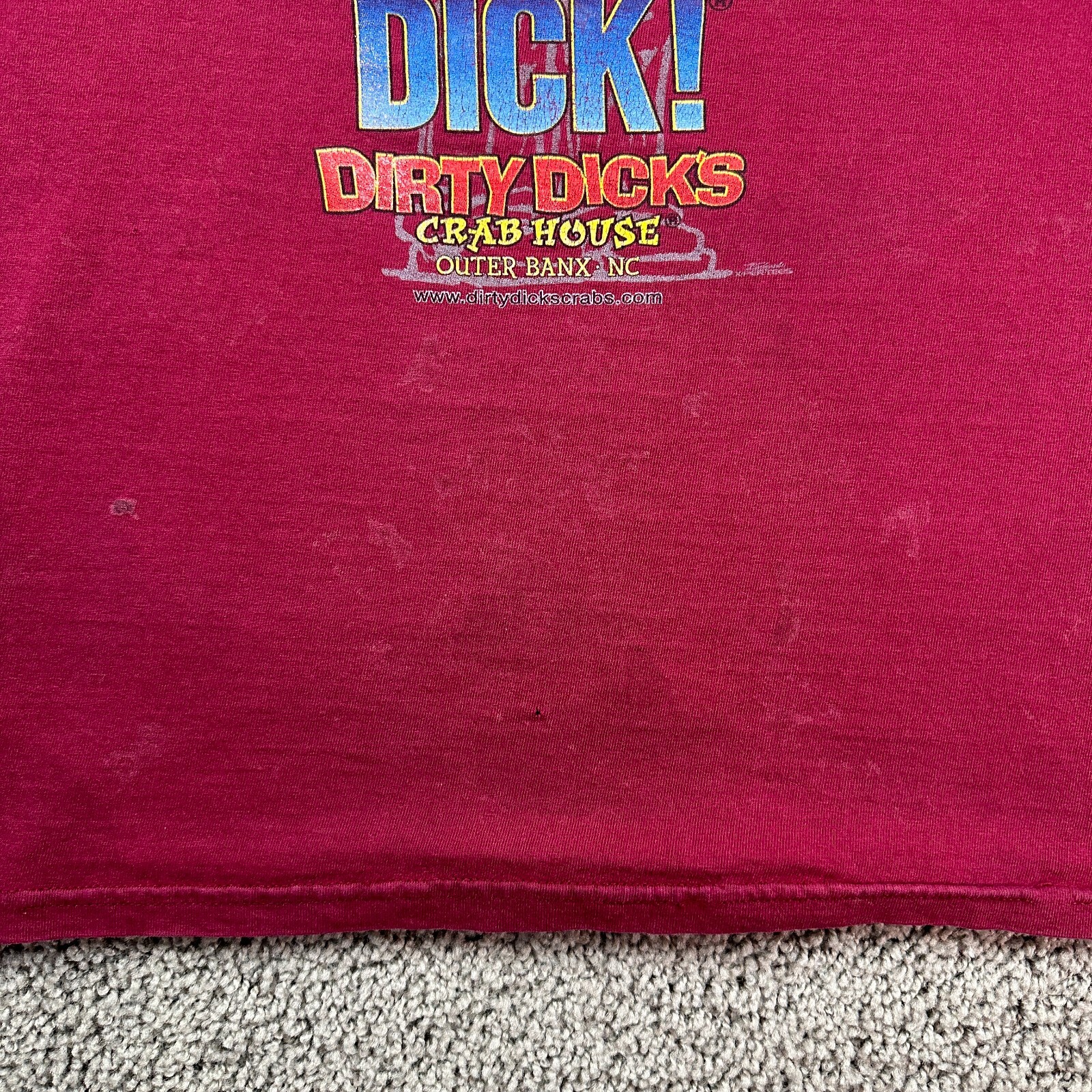 Dirty Dicks Crab Shack Shirt Mens Medium Red Blue Dont Know Dick THRASHED FLAW gallery