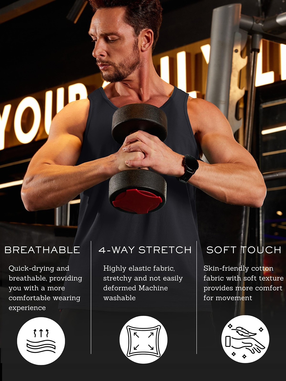 Men's Tank Top Cotton Moisture Wicking Muscle Shirt Summer Sleeveless Gym Shirts gallery
