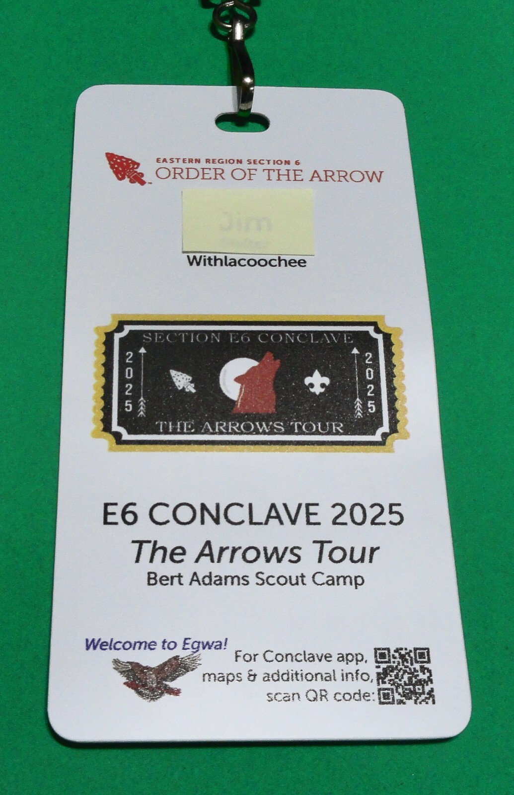 2025 OA Section E6  Conclave: OFFICIAL ID Badge with Lanyard
