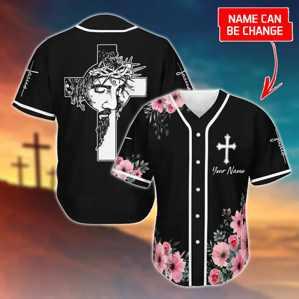 Cross, God, Flower, Faith Custom Christian Baseball Jersey AOP Full Size S-5XL gallery