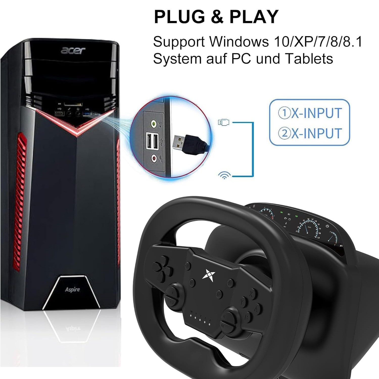 Wireless Gaming Steering Wheel Pedals Compatible with P4 P3 PC Switch 2 Ios