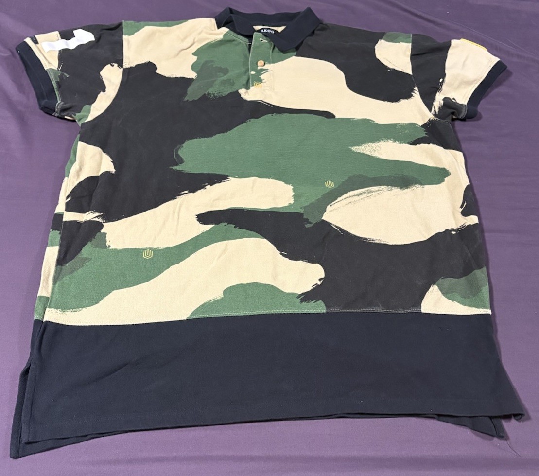 Vintage Polo Shirt T Shirt Large Akoo Camouflage Print Multicoloured Tee 4xl gallery