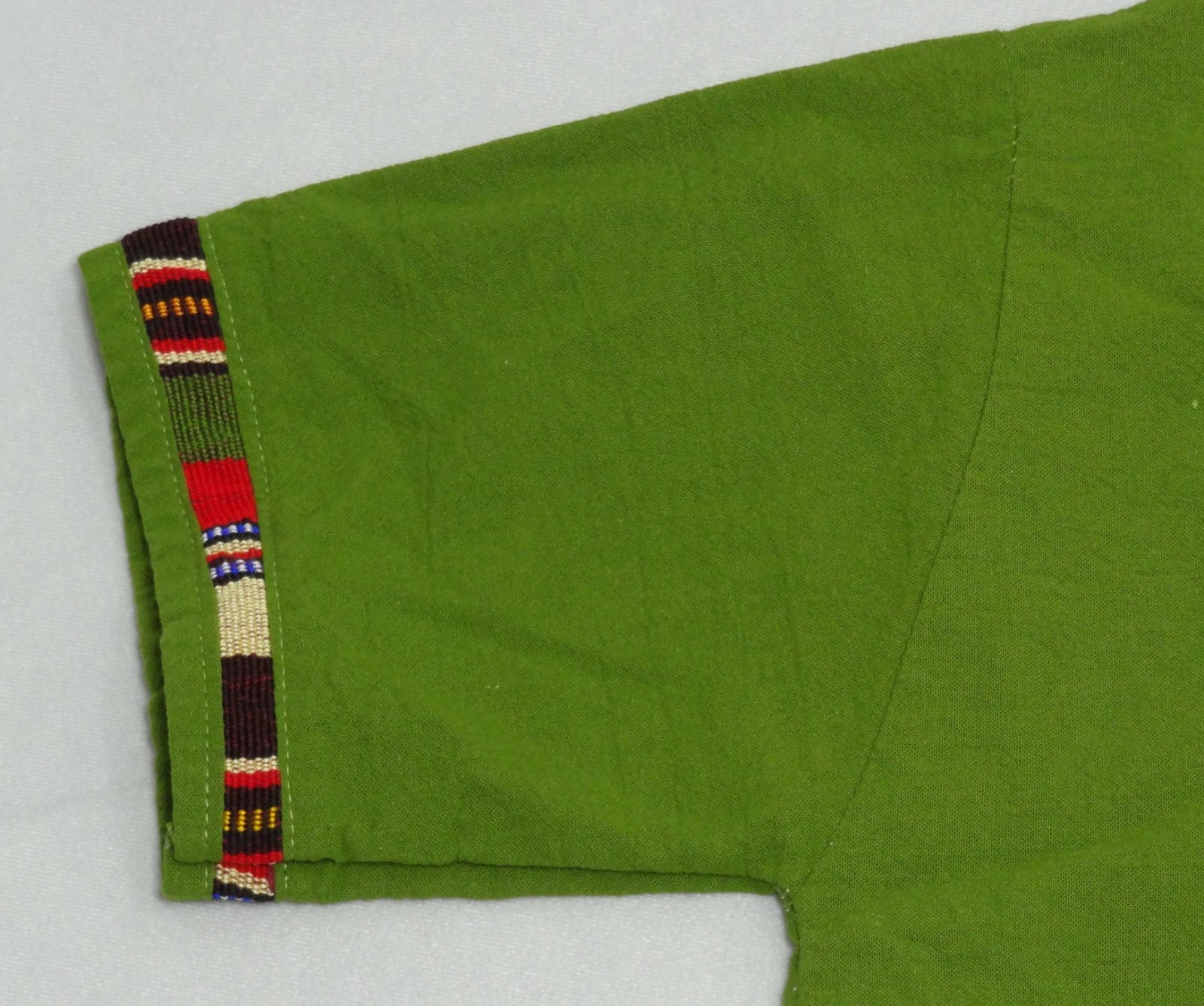 Artisanal Guatemalan Colorful Trim Shirt Green Cotton Mayan Men's M / Women's L gallery