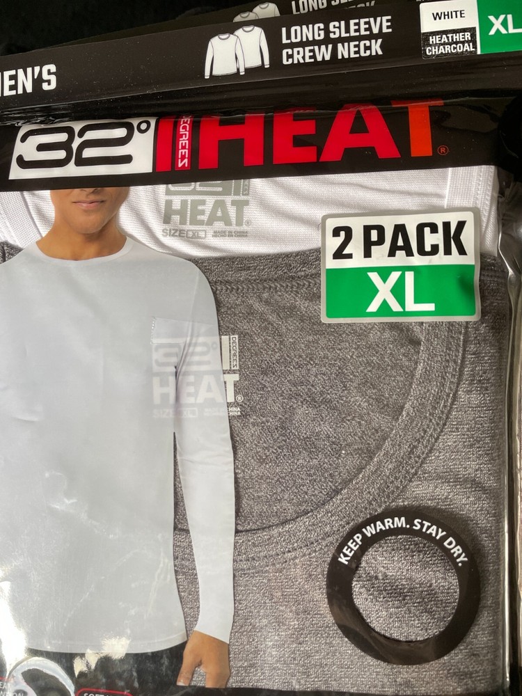 32 Degrees Heat Mens Long Sleeve Stretch TShirt XL White/Gray Black FREE SHIP
