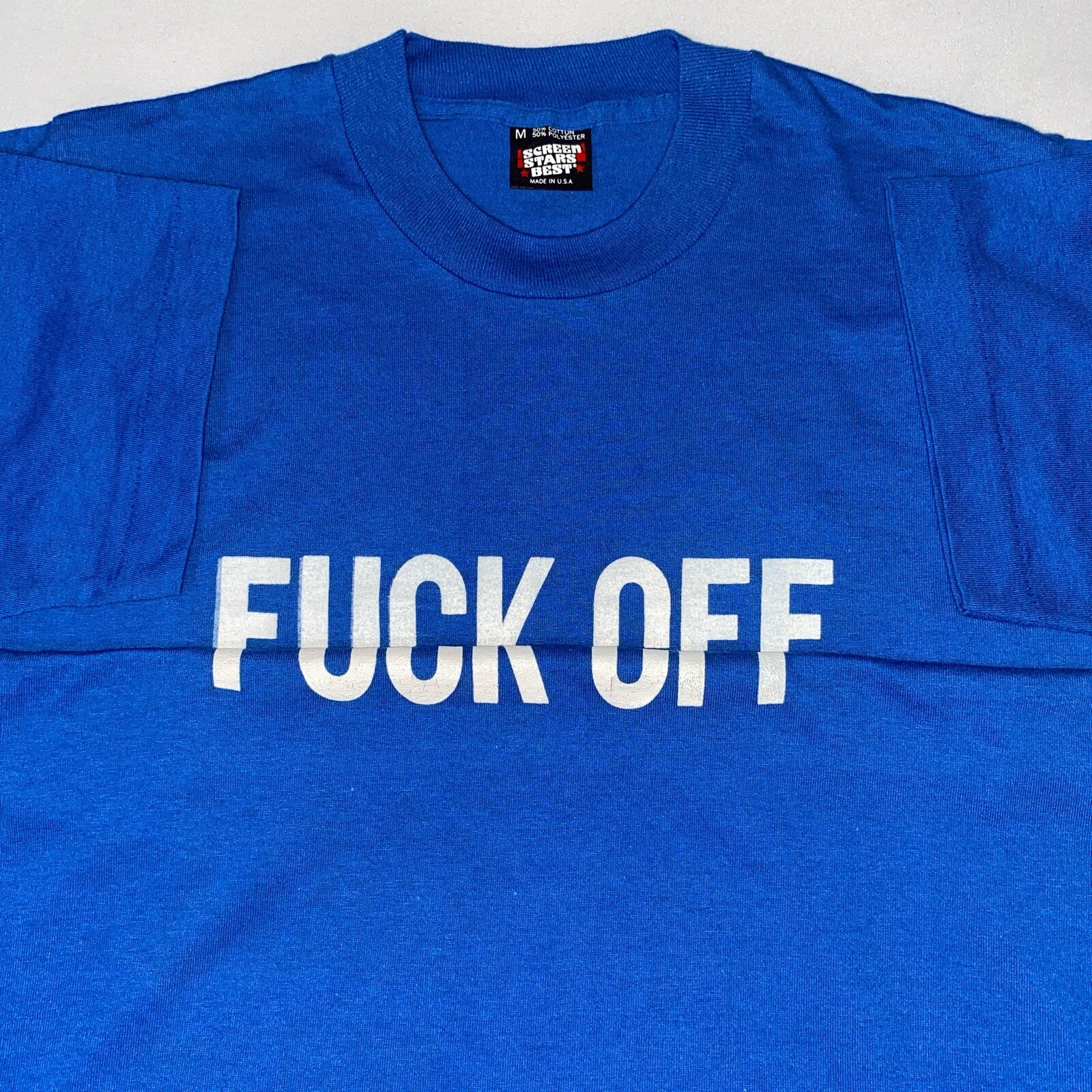 Vintage 90s Humor Quote Fold Up T-shirt Size M Blue Single Stitch Grunge Skater