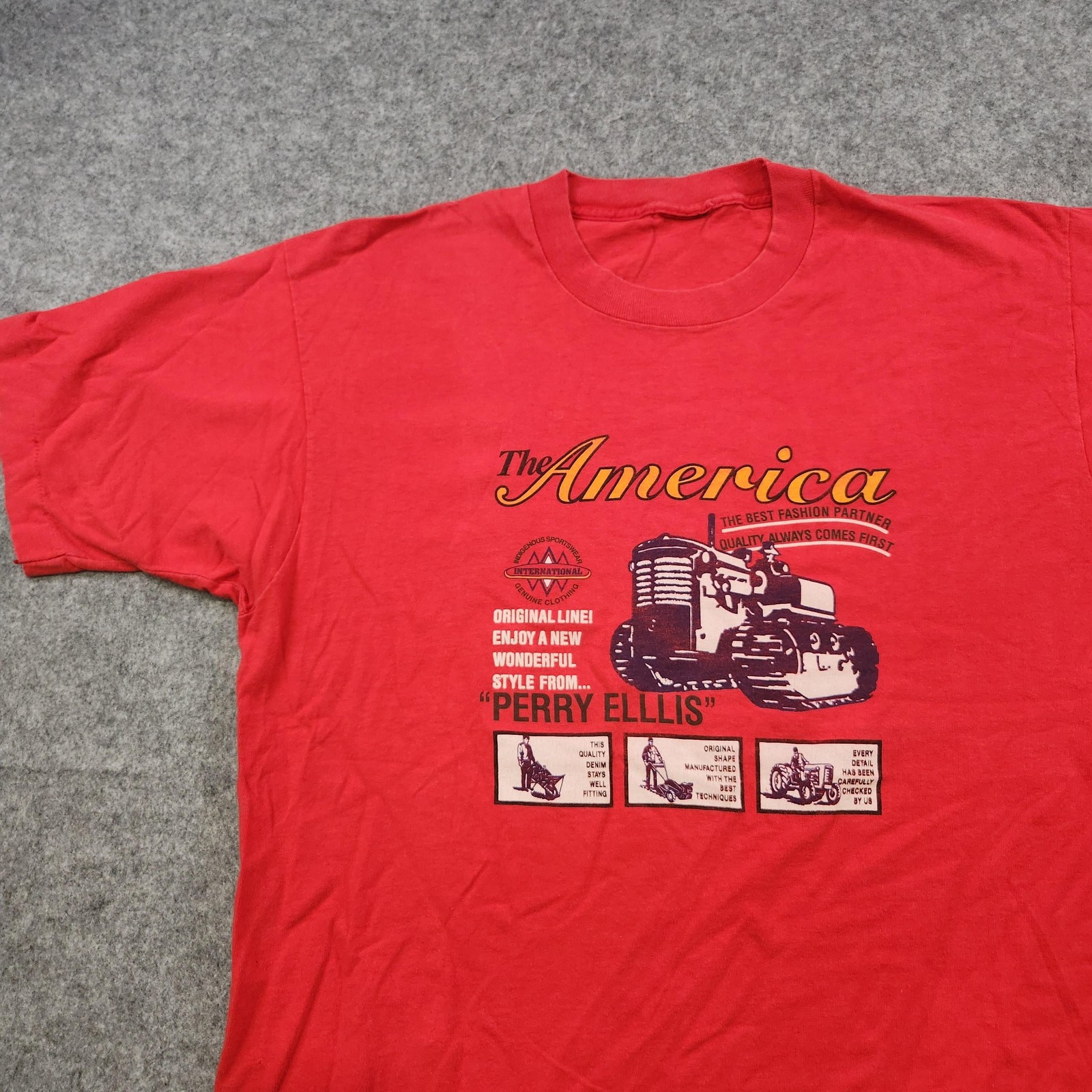 VTG Perry Ellis T Shirt Mens XL? Red America Tractor Graphic 90s Single Stitch gallery