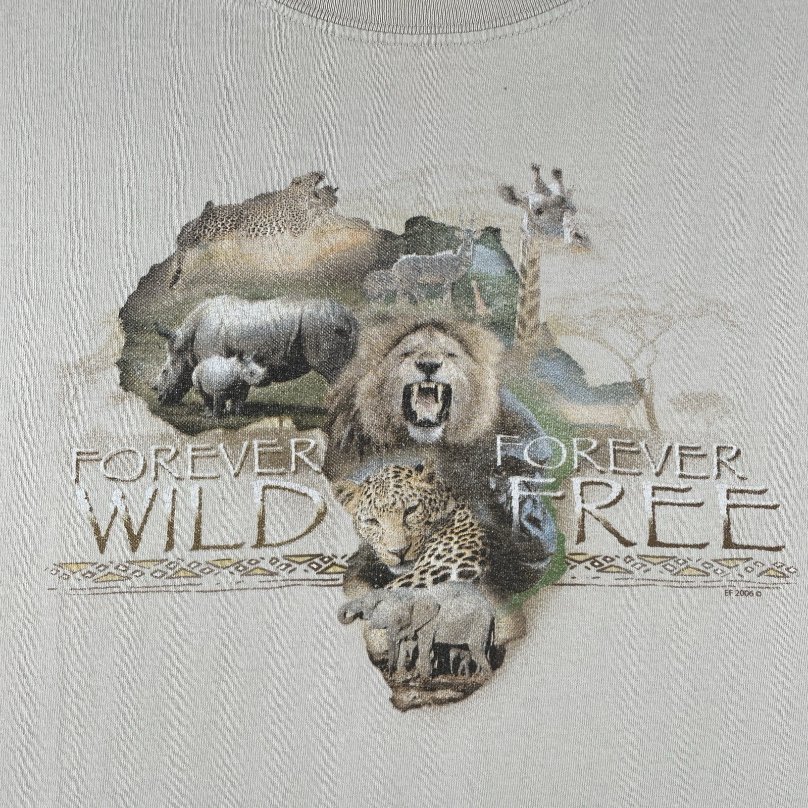 Vtg Forever Wild Forever Free African Safari Shirt Lion Elephant Rhino XL 2006 gallery