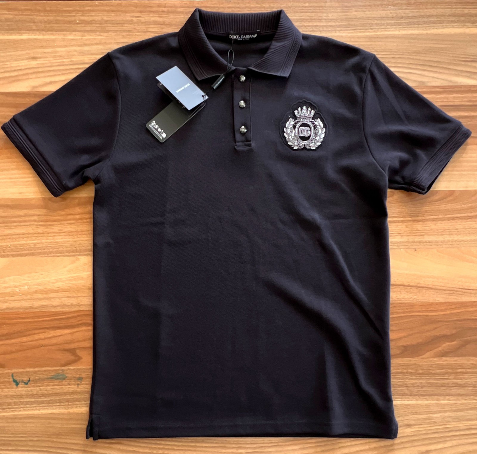 Dolce&Gabbana Men T shirt Pique Cotton Polo Neck Silver Embroidery T-shirt gallery