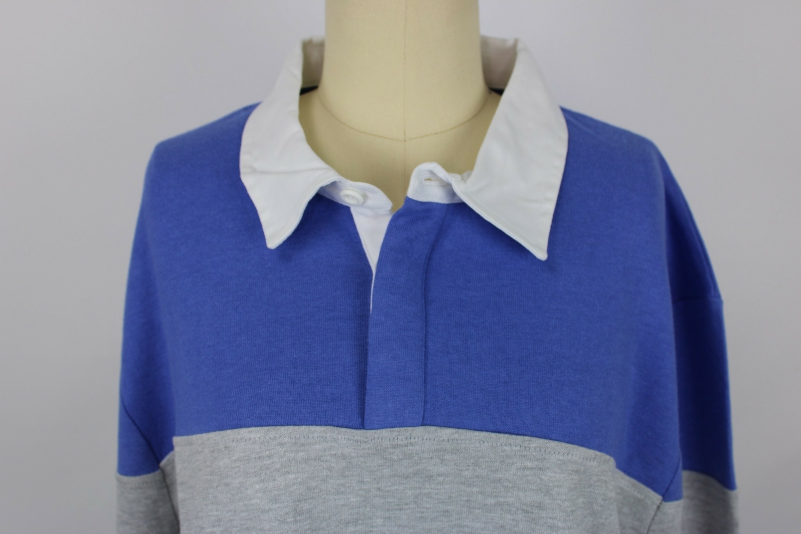 American Apparel Unisex Thick Knit Rugby Shirt, Blue Bell w/ Heather Grey, Small gallery