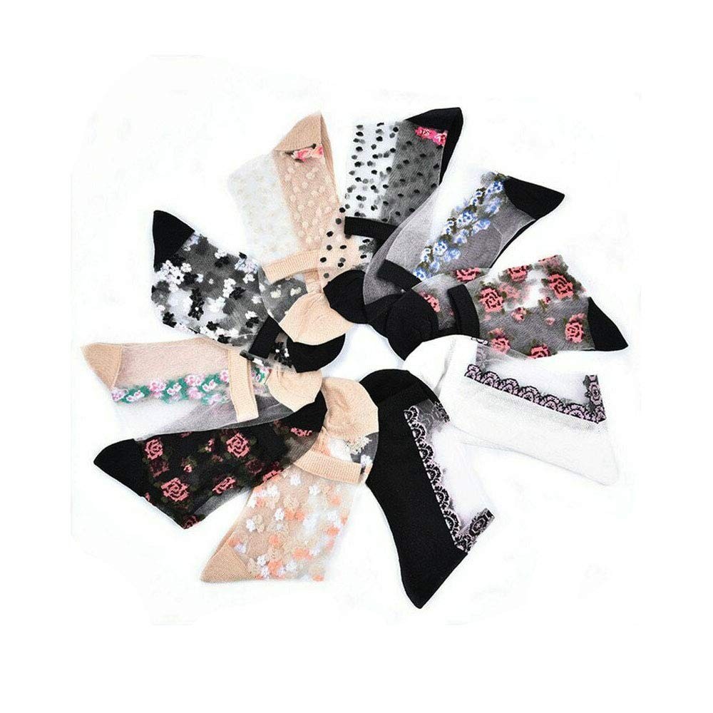 10 Pairs Women's Spring Summer Floral Transparent Thin Short Silk Socks gallery