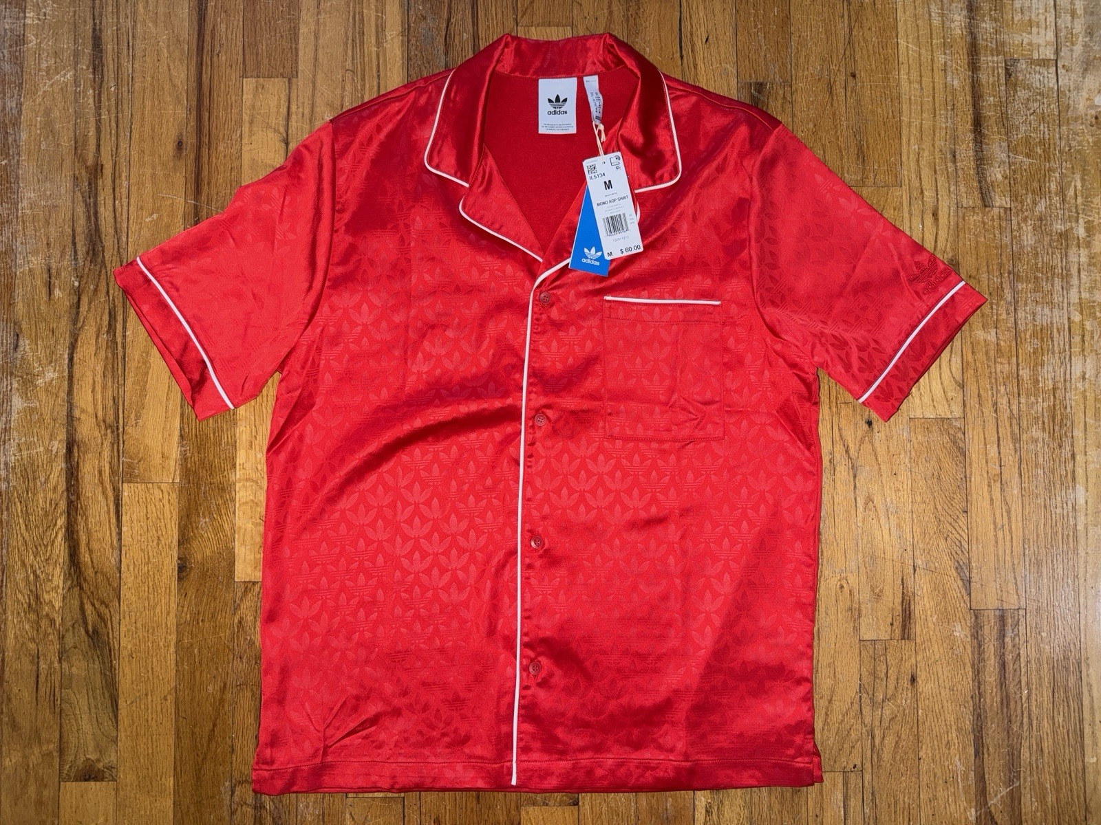 NEW WT Adidas Men's Satin Shirt Monogram Size MEDIUM Shiny Glanz Button Down gallery