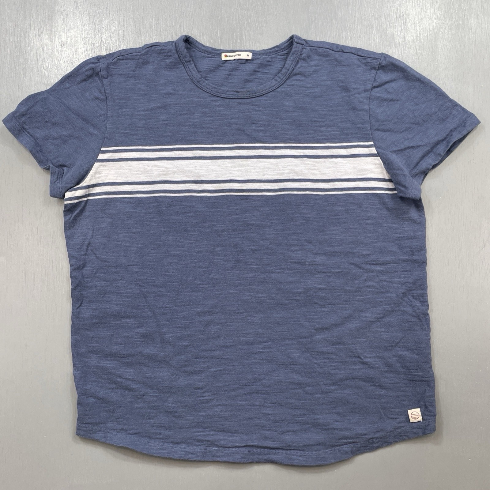 Marine Layer Shirt Mens Medium Slub Cotton Crew Striped Casual Beach Surf Tee T gallery