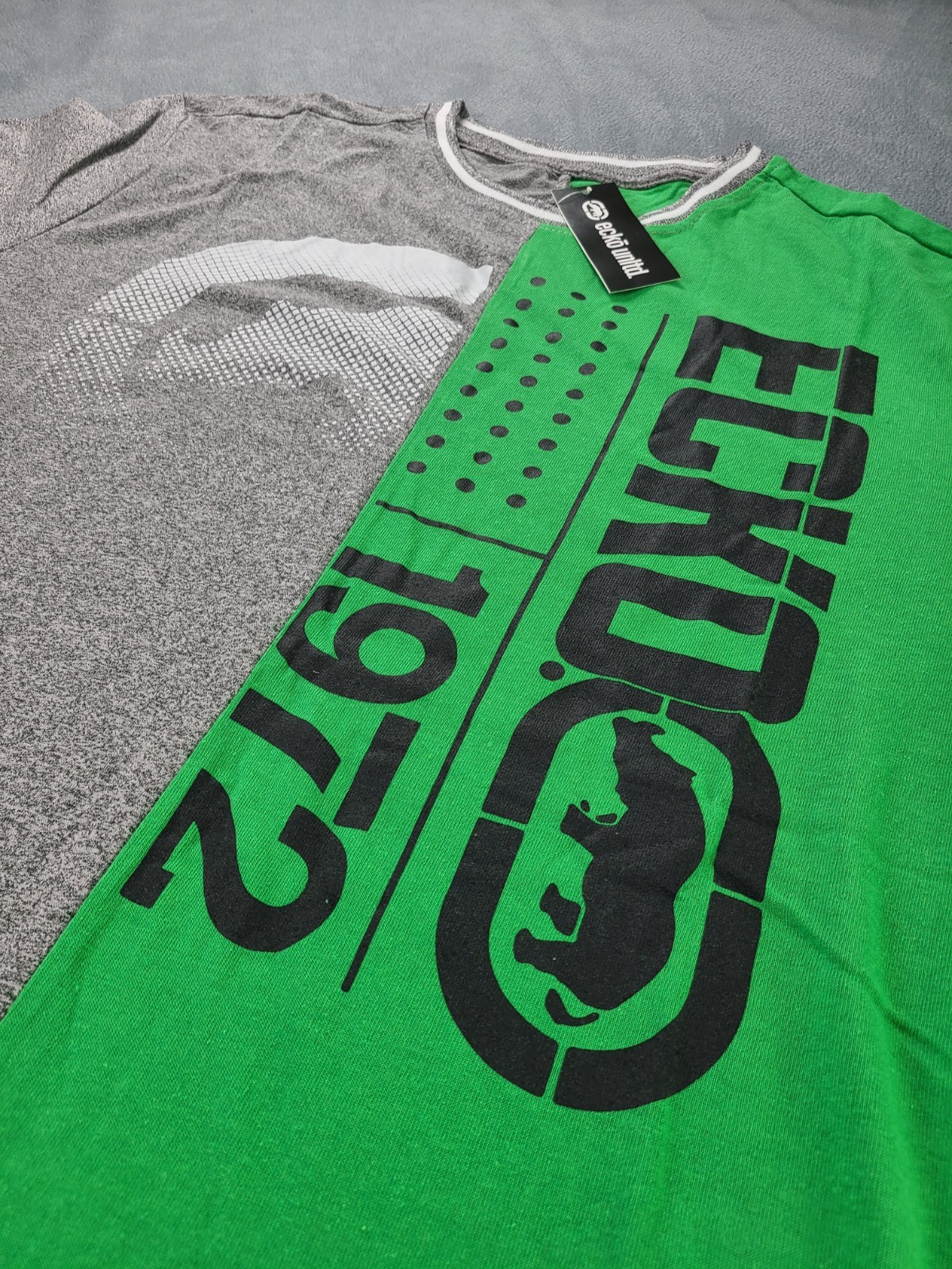 ECKO Unltd. Men's Color Block Graphic Tee Green/Grey Size Large New With Tags gallery