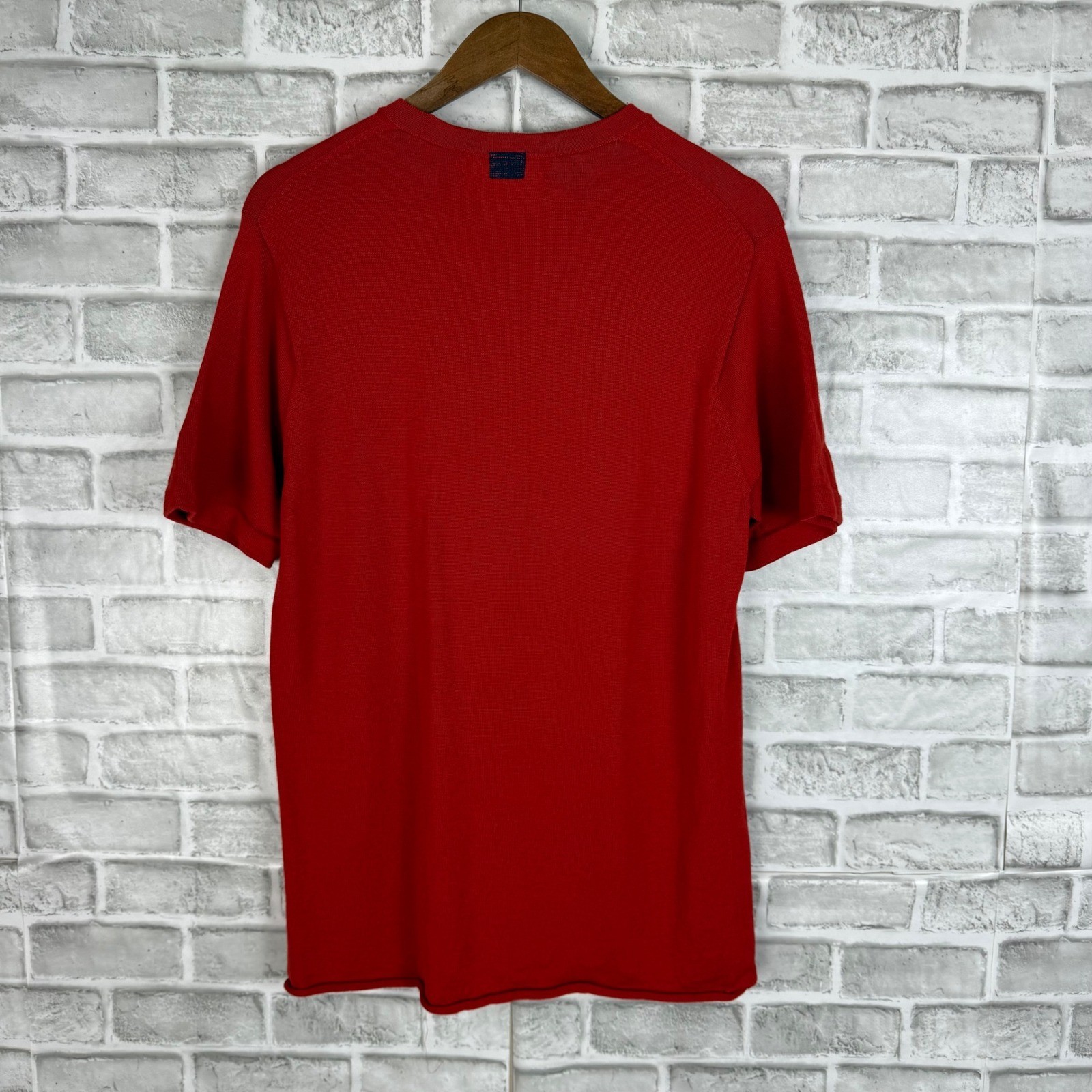 Sheep Inc Mens MEDIUM Ultra-Fine Merino Wool Knit T-Shirt Red Traceable Portugal gallery