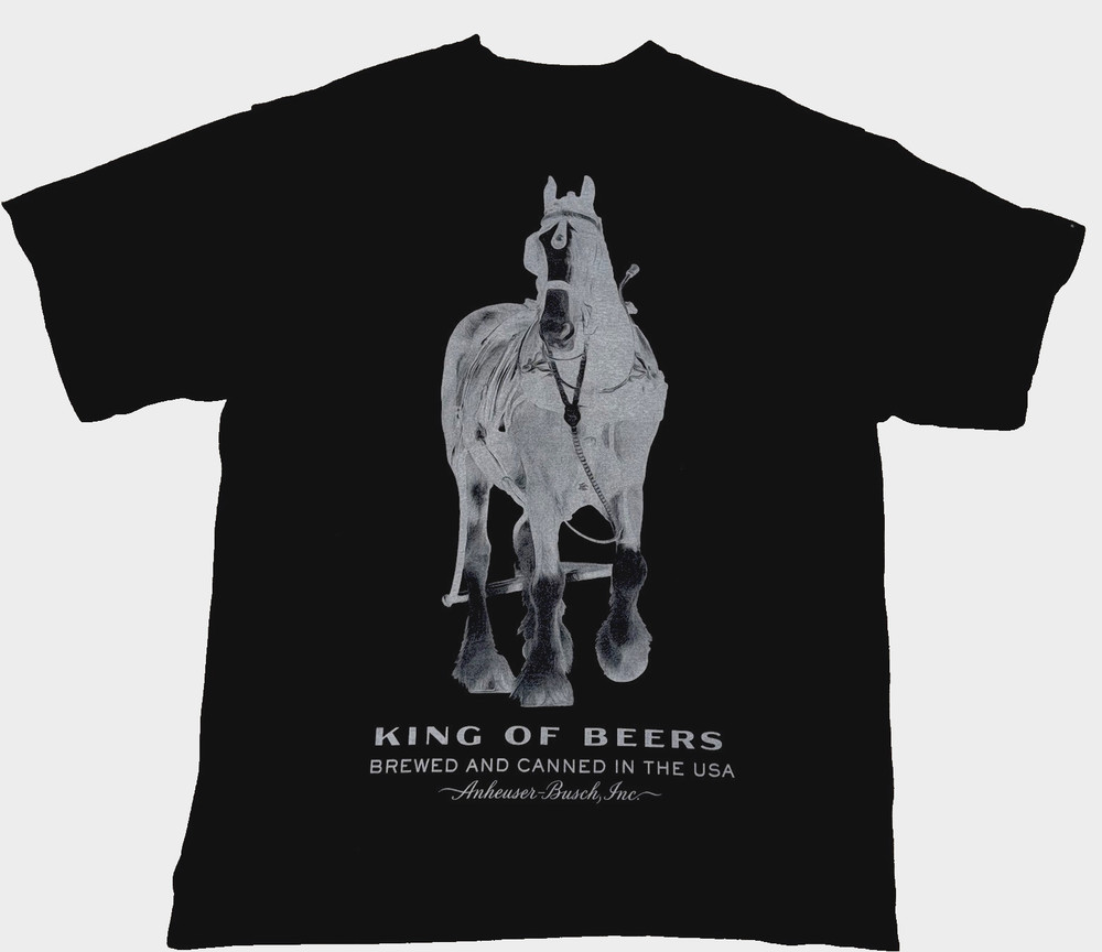 NEW Men’s Large Budweiser Beer Clydesdale Horse T-Shirt Double Sided Graphic Tee
