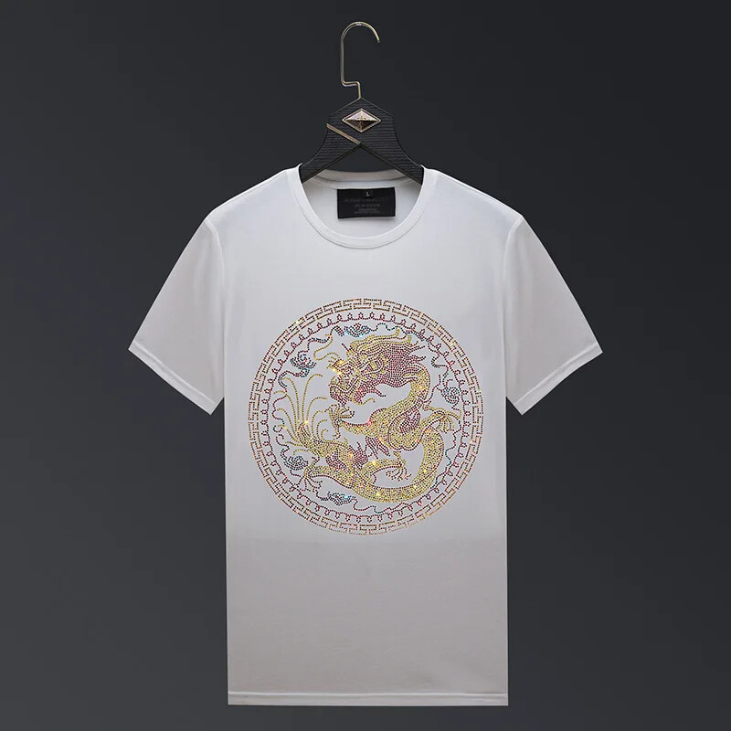 New Fashion Dragon Rhinestone Summer Short Sleeve Luxury Men Streetwear T-Shirt gallery