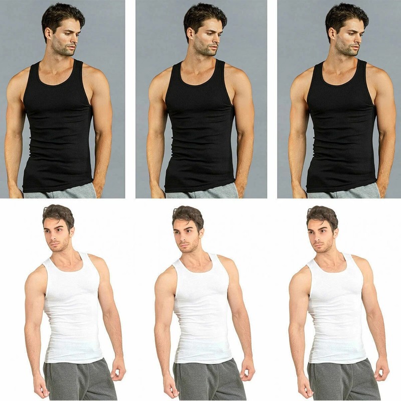 3 -12 Pack Men’s Tank Top 100% Cotton A-Shirt Lot Wife Beater Ribbed Undershirt
