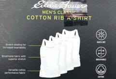 Eddie Bauer Men’s Rib A-Shirt SZ Medium 4-Pk Cotton Classic Fit Multicolor