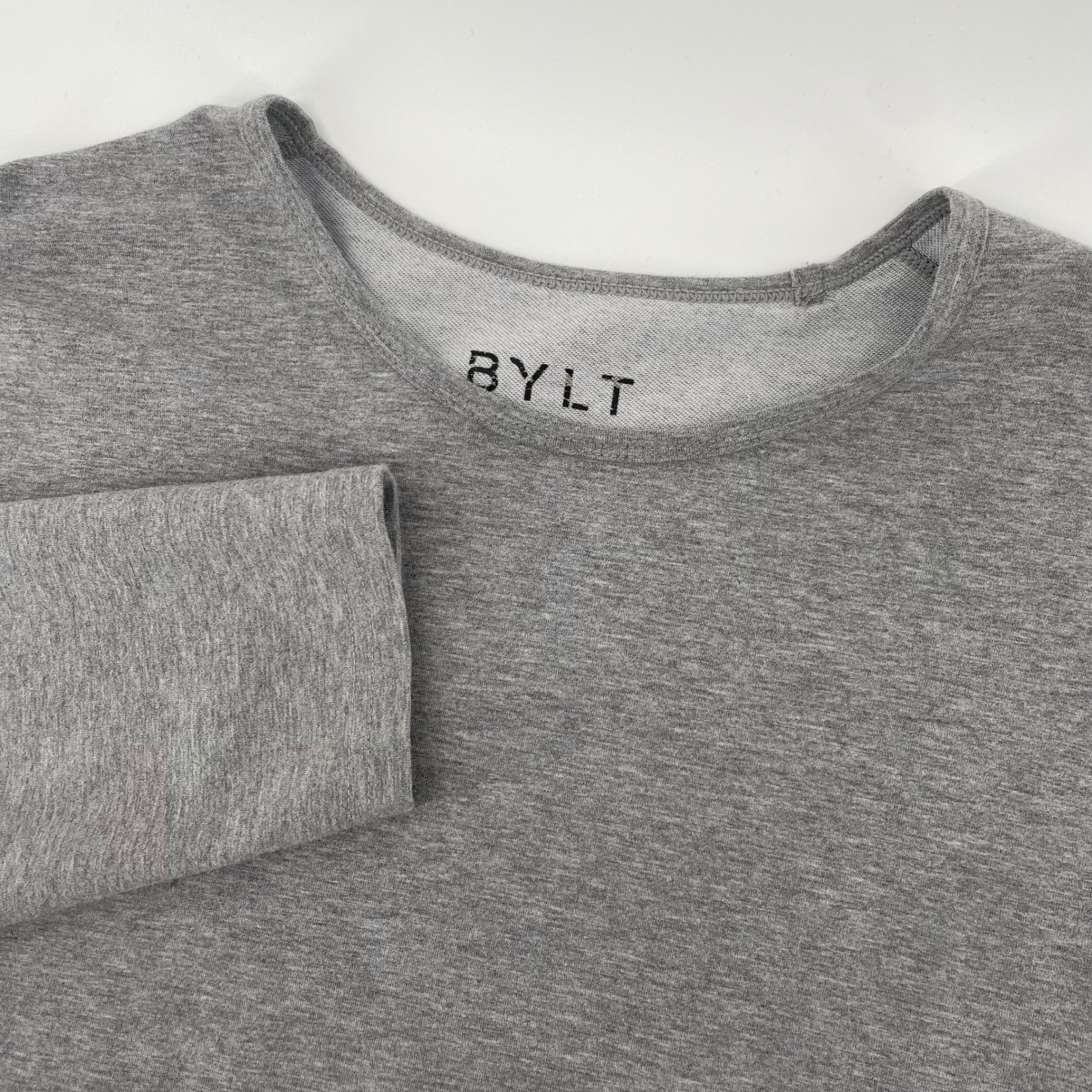 BYLT Drop Cut LS Mens Large Grey Lux Blend Long Sleeve Tee Shirt Curved Hem