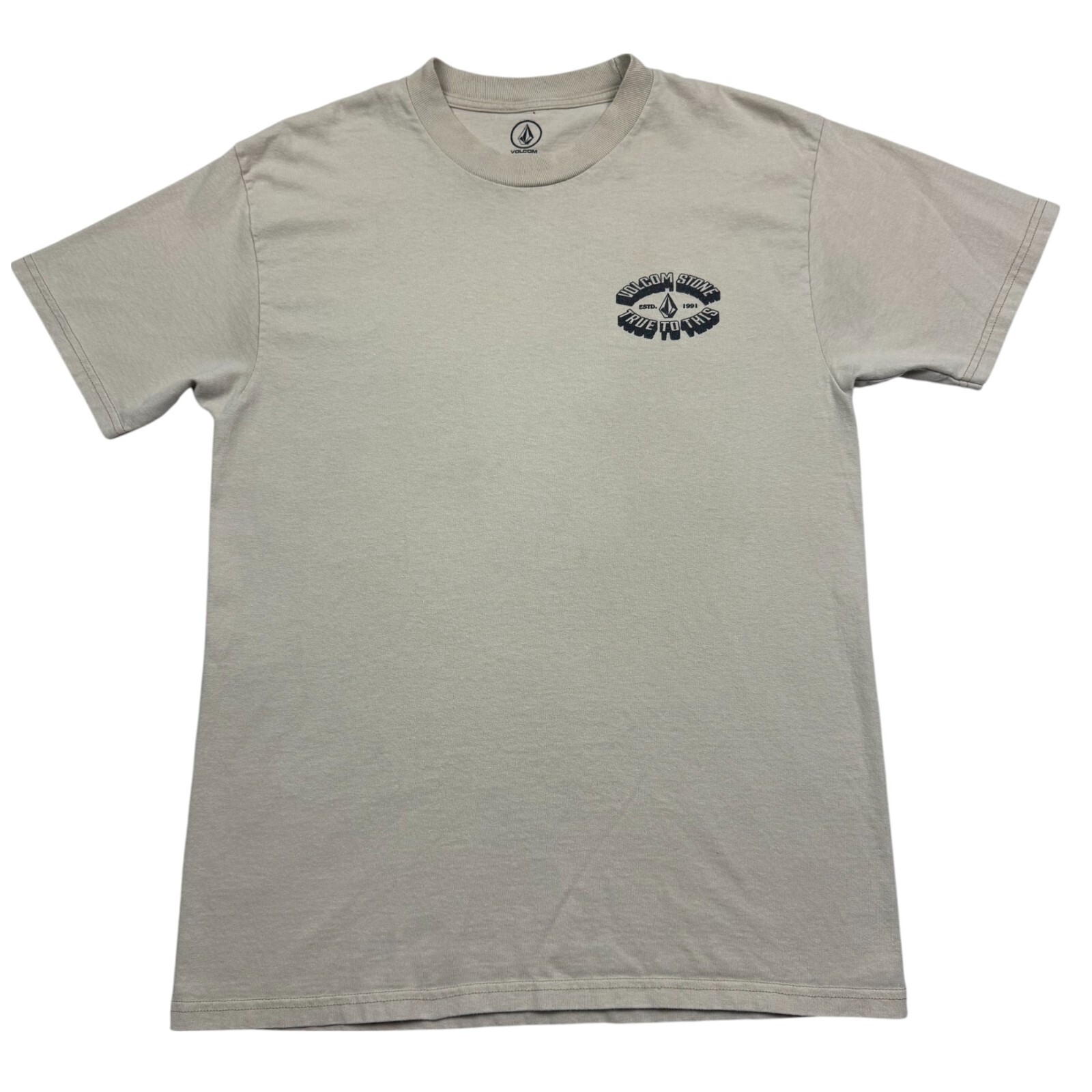 Volcom Stone Men's Graphic T-Shirt "True To This" Y2K Beige Size M Cotton gallery
