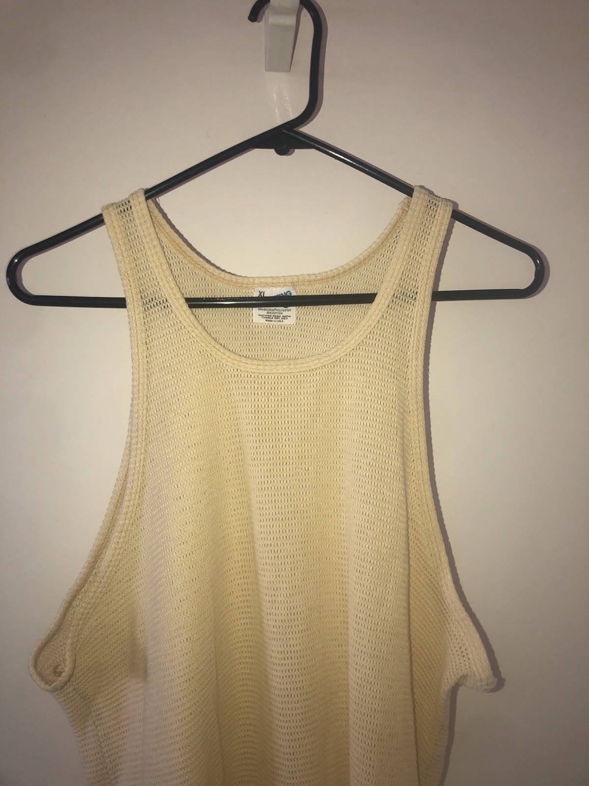 Vintage 80s MunsingWear Yellow Fishnet Aero Knit Dacron/Cotton Blend Tank Top XL gallery