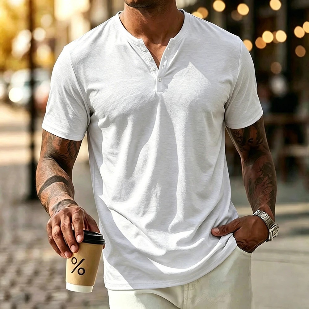 Men's Summer Solid Color Slim Fit Cotton T-shirt Short Sleeve Casual Streetwear gallery