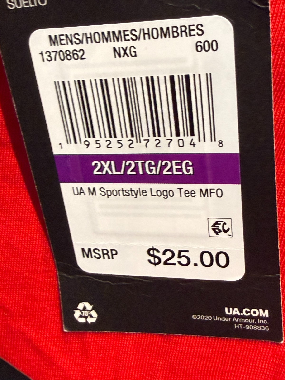 Under Armour Men’s 2XL Red Sportstyle Logo Tee Short Sleeve Shirt NWT gallery