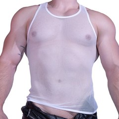 Mens Mesh Vest Breathable High Stretch Sleeveless Round Neck Solid Color