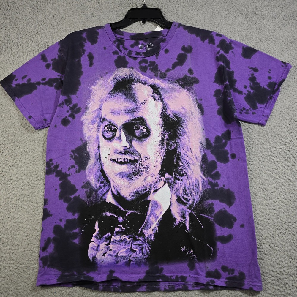 Beetlejuice Tie Dye Shirt Mens Large L Purple Distressed Classic Movie Retro NWD