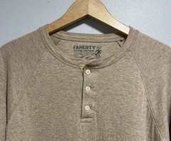 Faherty Mens Cloud Cotton Long Sleeve Henley Shirt Pima Cotton Beige Tan Size XL