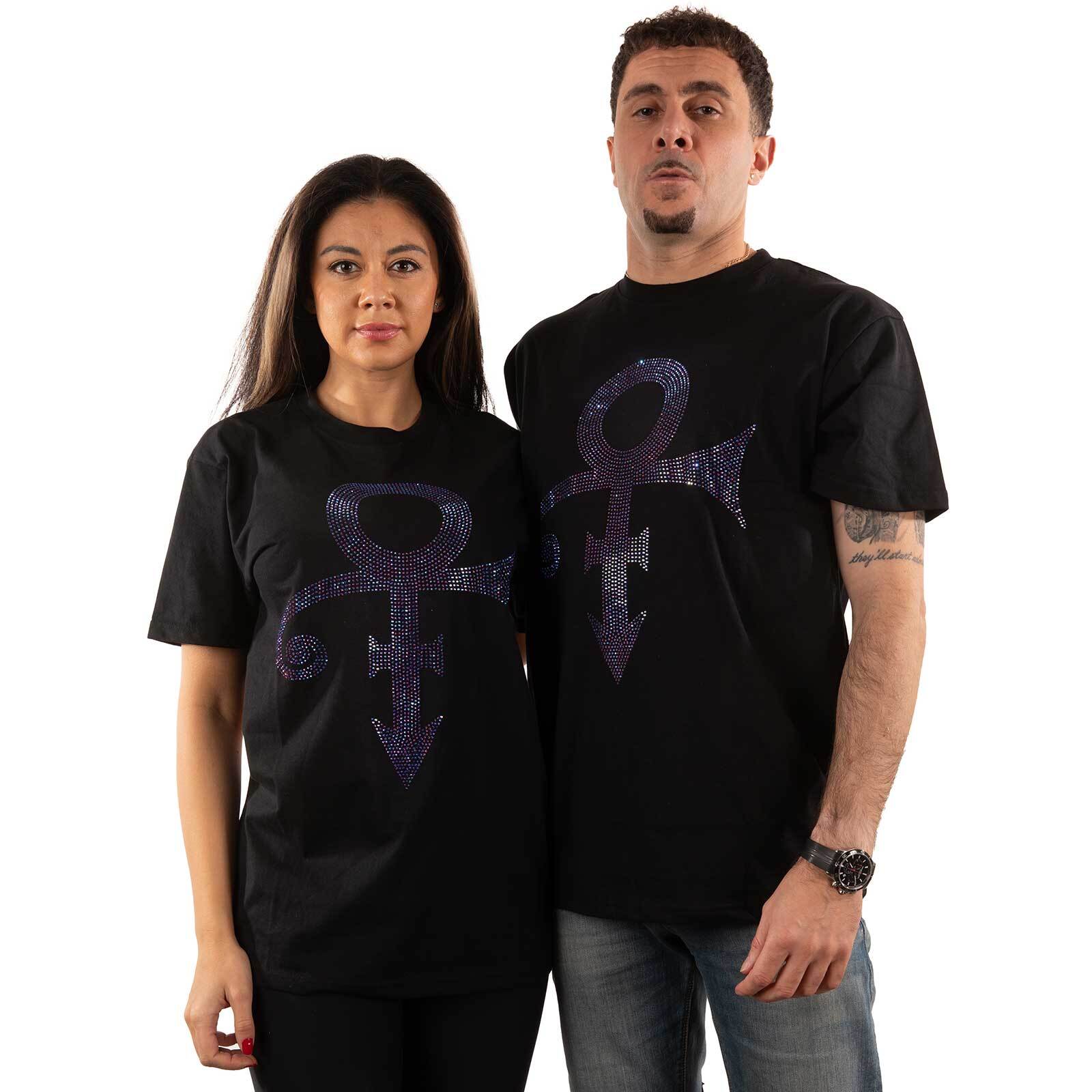 Prince Unisex Embellished T-Shirt: Purple Symbol (Diamante)