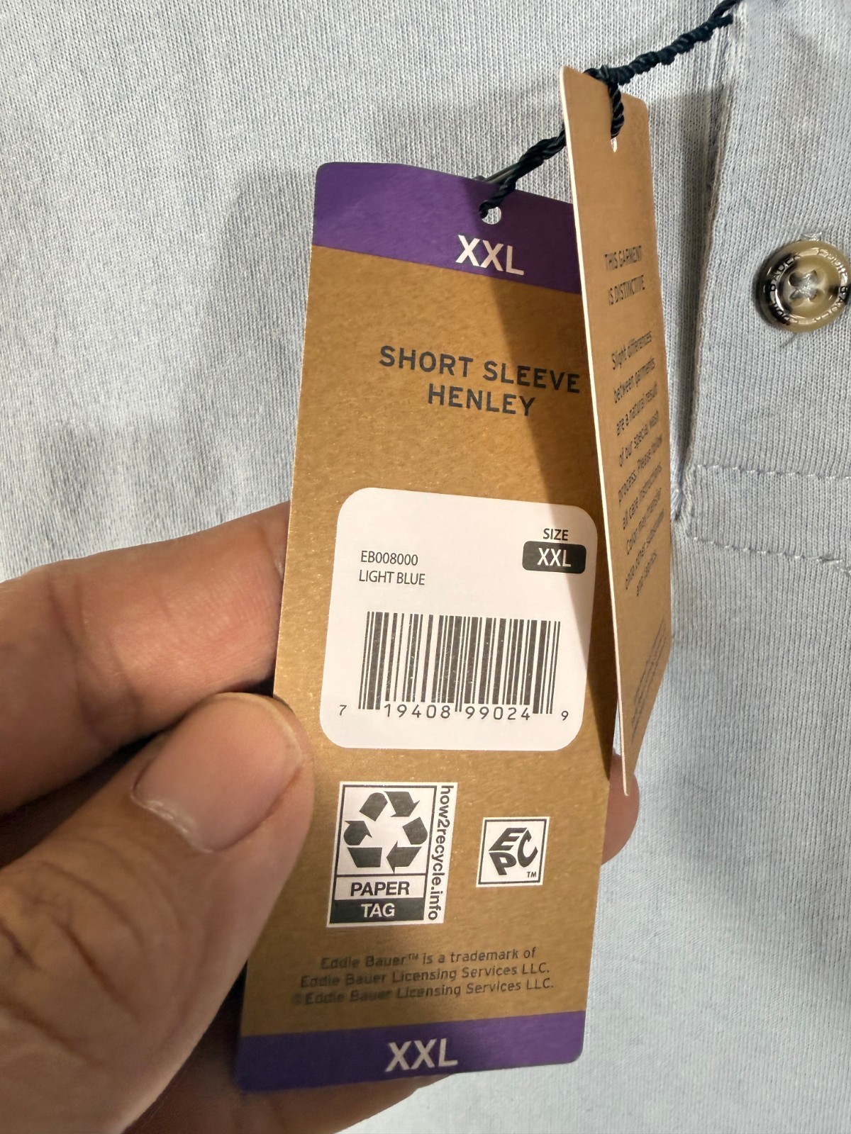 Eddie Bauer Henley T-Shirt Mens 2XL Light Blue Short Sleeve Quarter Button NWT gallery
