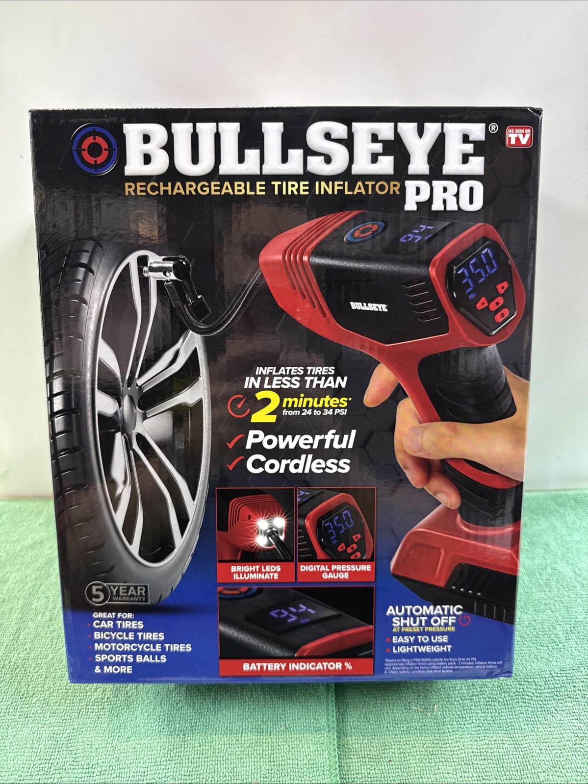 Bullseye Pro Portable Rechargeable Tire Inflator with Digital Pressure Gauge I3