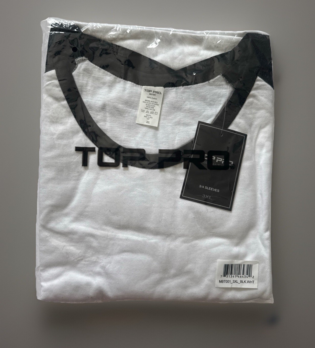 TOP PRO Men's 3/4 Sleeve Raglan Jersey Baseball T-Shirt MBT001 Size 3XL BLK WHI gallery