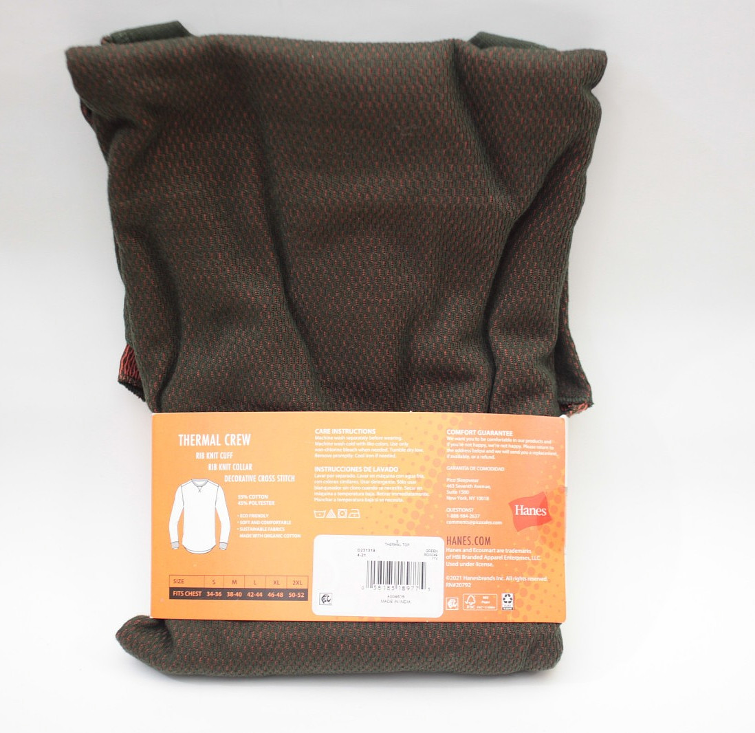 Hanes Reversible Tagless Thermal Waffle Knit Crew Long Sleeve T-Shirt Green S gallery