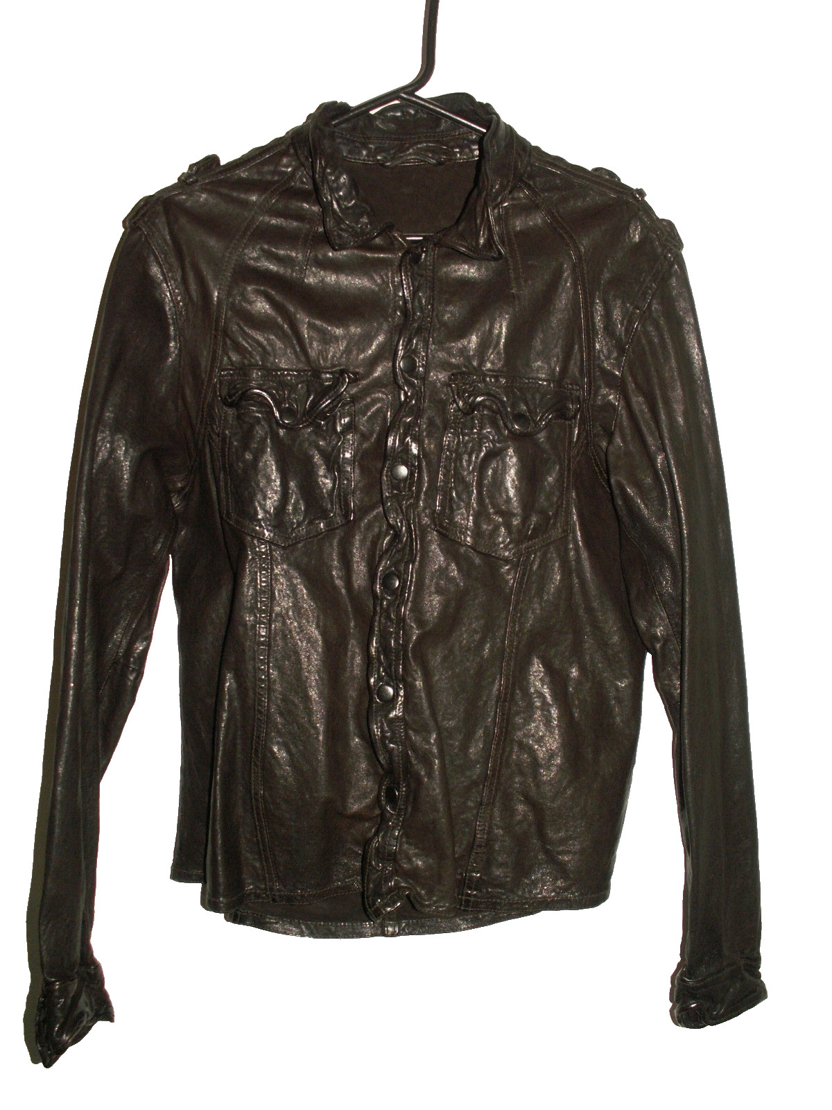 Men's All Saints MCKAY LEATHER SHIRT jacket overshirt L (ref79) £149.99!!!!! gallery