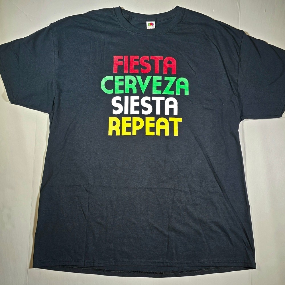 Fiesta Cerveza Siesta Repeat Graphic T-Shirt Mens XL Party Vacation