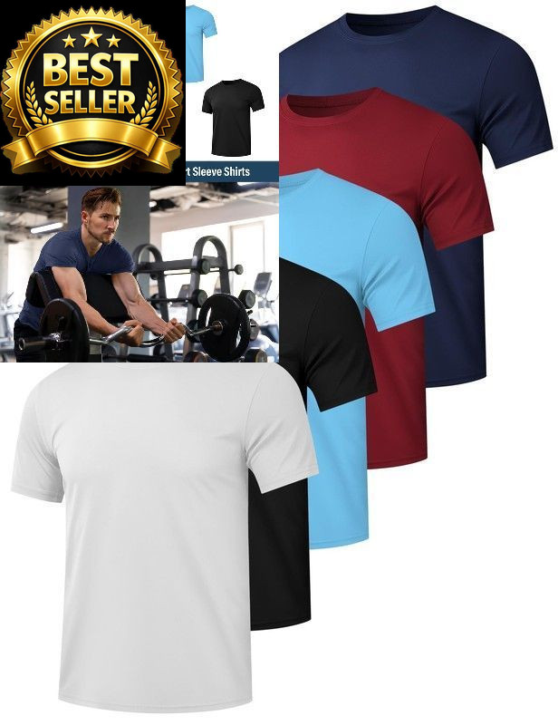 HOPLYNN 5 Pack Men’s Dry Fit Medium, 1 Black 1 Blue 1 Gray 1 Navy 1 Wine