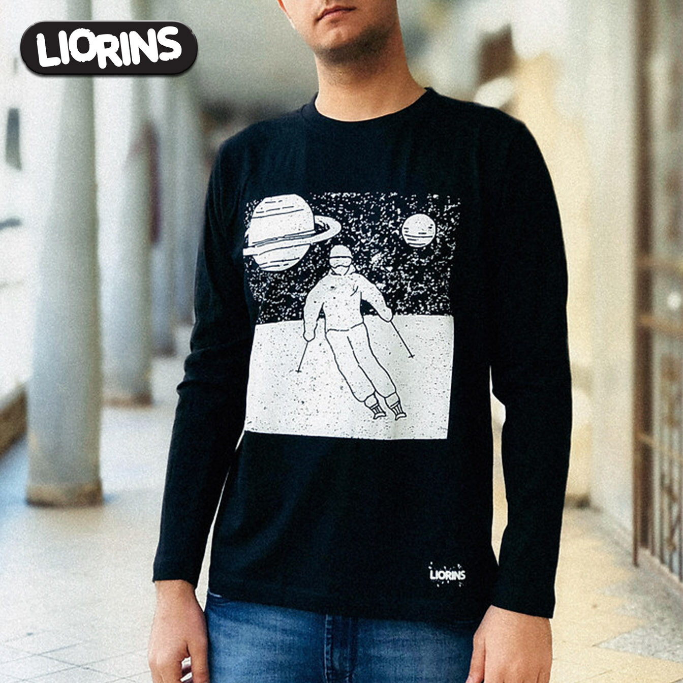 SKIING Black Tee LIORINS STREETWEAR Men Long Sleeve Silk Screen Printing ART gallery