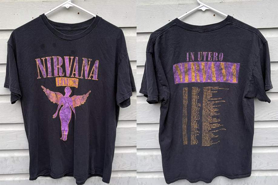 90s Nirvana 1993 In Utero Tour Concert Tour T-Shirt Double Sided do408