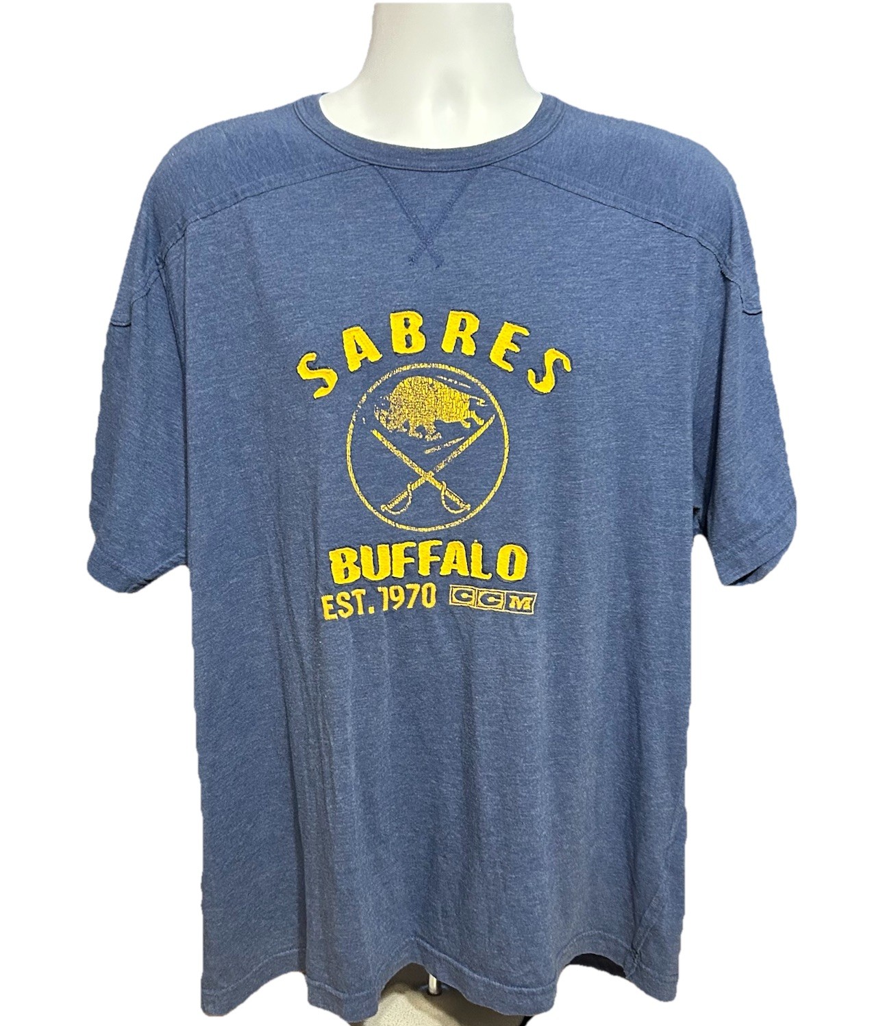 Buffalo Sabres CCM Pro Ok’d Shirt Men XL Blue Short Sleeve Stitch NHL Logo 2012