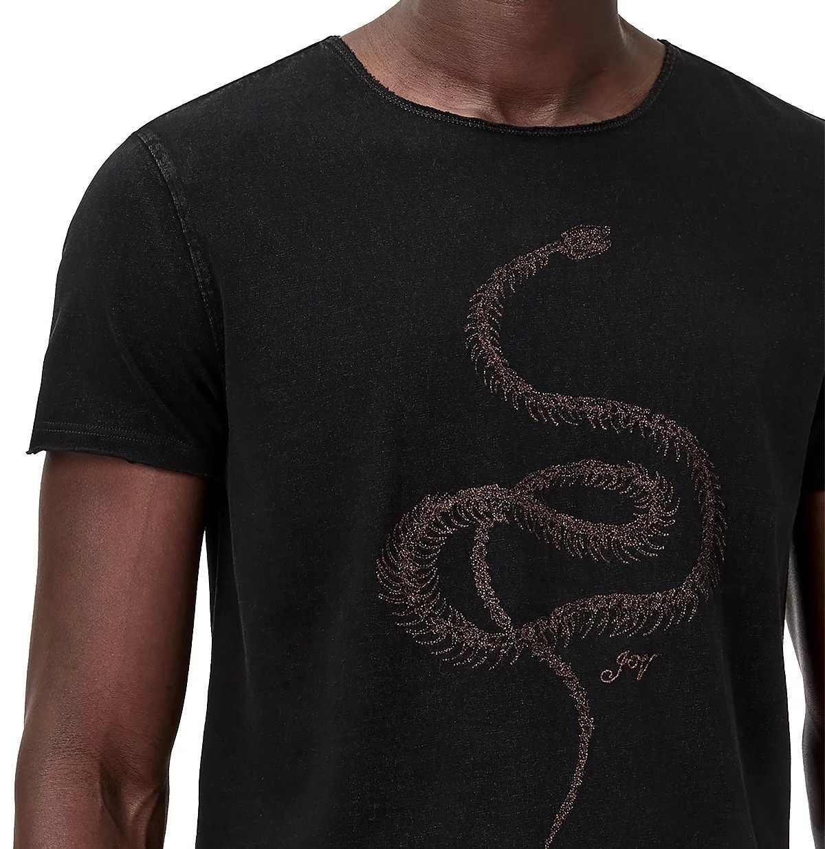 John Varvatos Men's Metallic Coiled Snake Embroidered Graphic Crew T-Shirt Black gallery