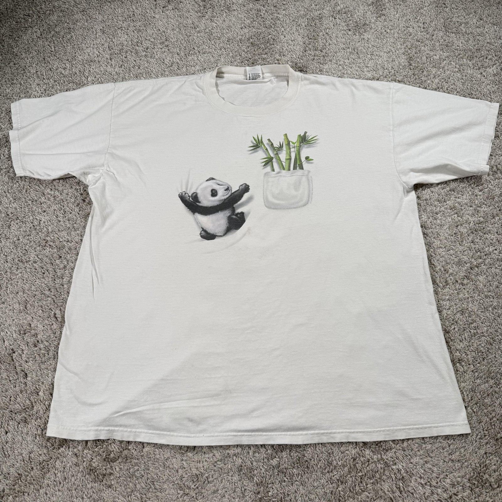 Anvil Shirt Mens 2XL White Panda Bamboo Pocket Graphic Back Print Tee Cute
