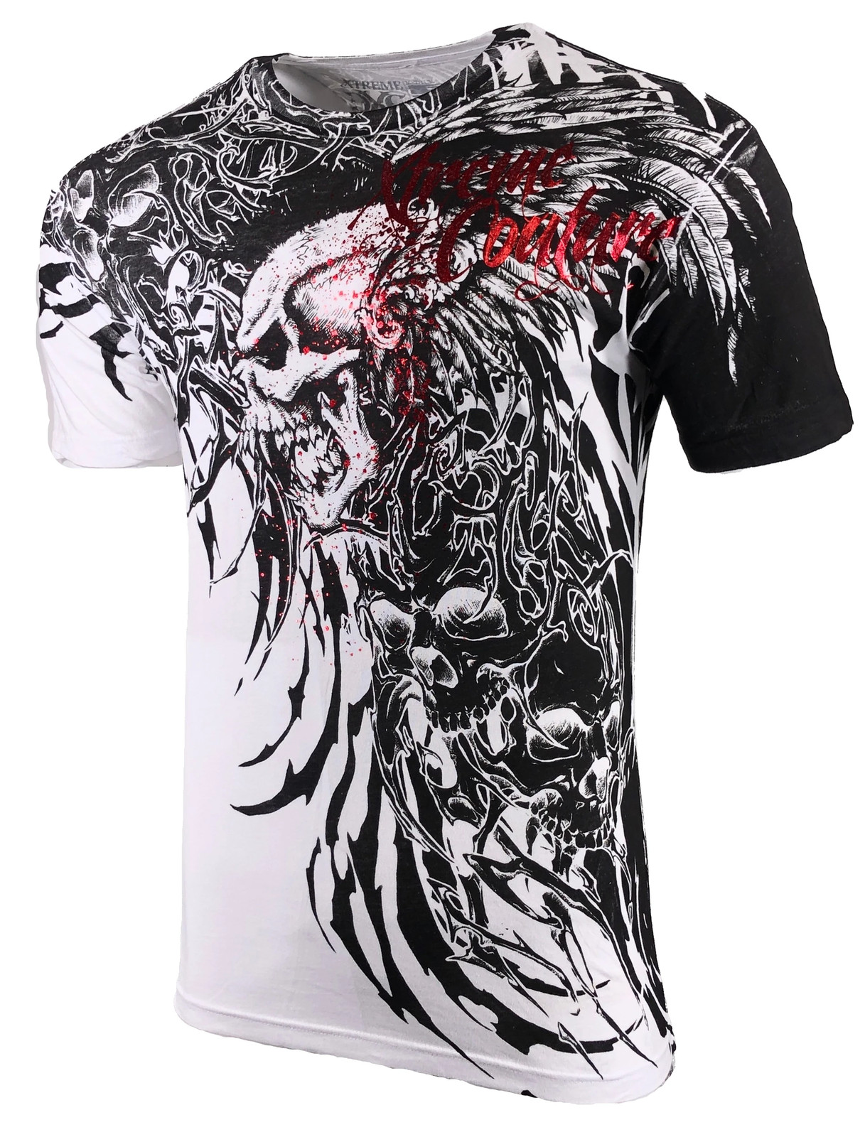 Xtreme Couture Affliction Men's T-Shirt BRUTAL COMBAT White Skull Biker Tattoo gallery