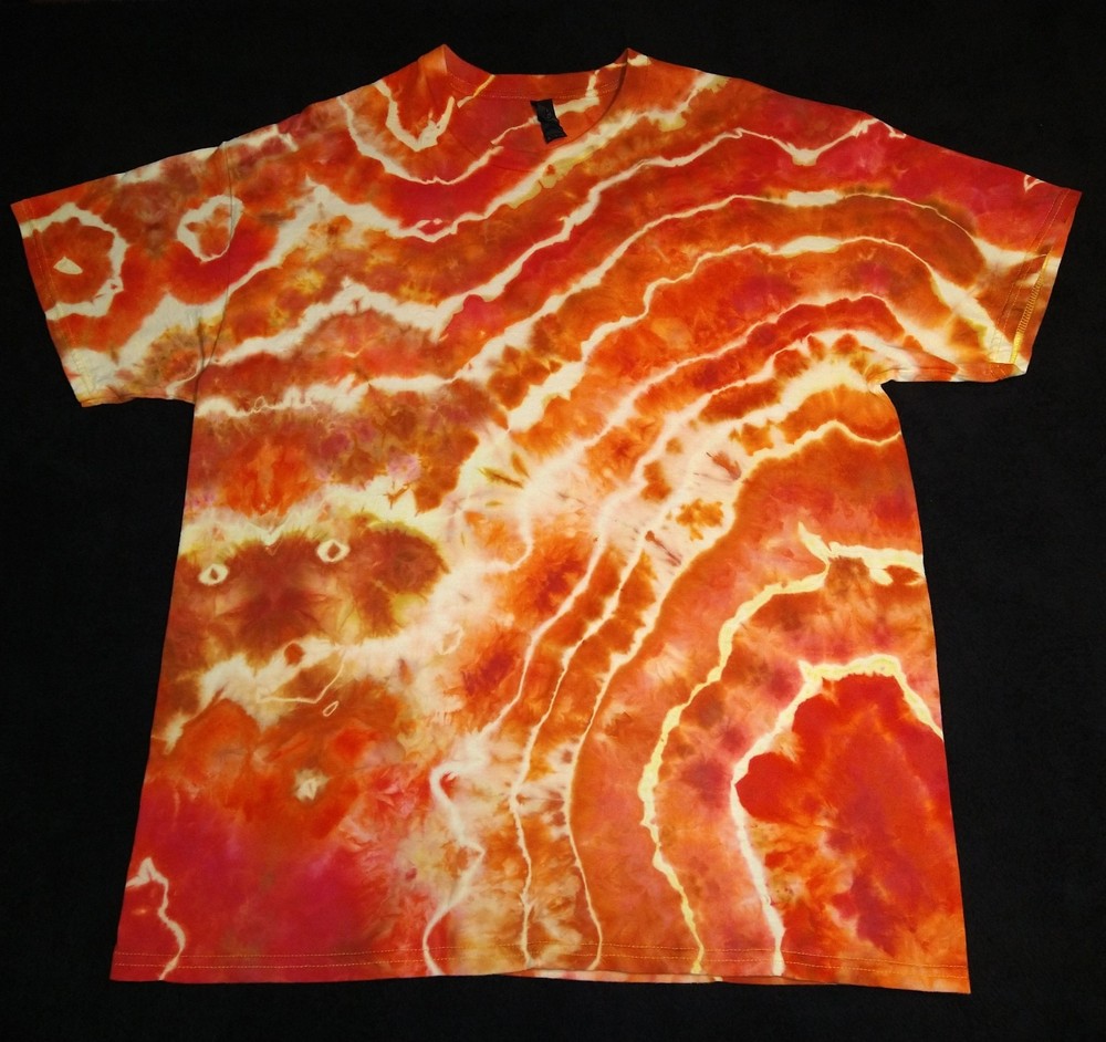 Red, Rust Orange, Bronze & Pale Yellow Geode Ice Dye Tie Dye T Shirt ~ Sz XL