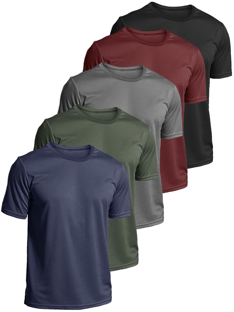 5 Pack Mens Short Sleeve Quick Dry Active Athletic T Shirt Running Gym Workou…