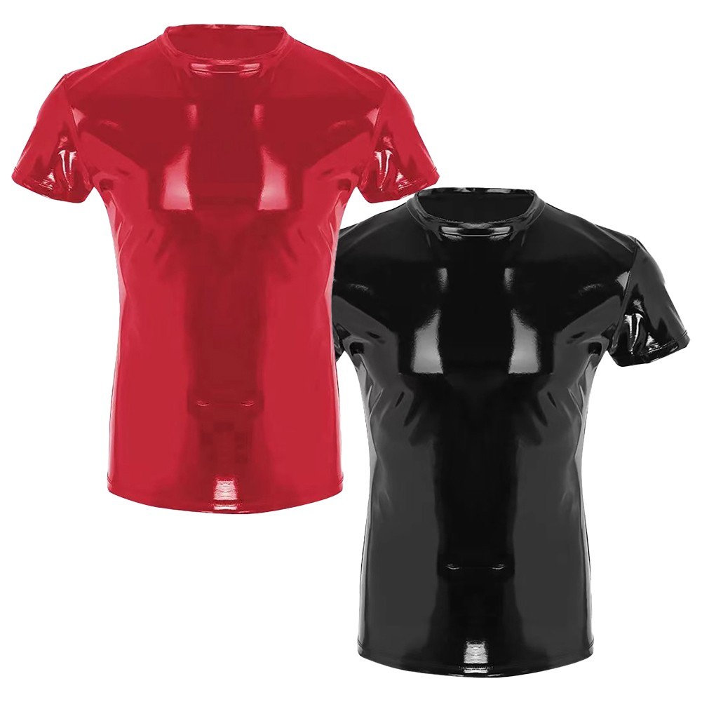 Shiny Faux Leather Mens T Shirt Top For Clubwear In Wet Look PVC Material gallery