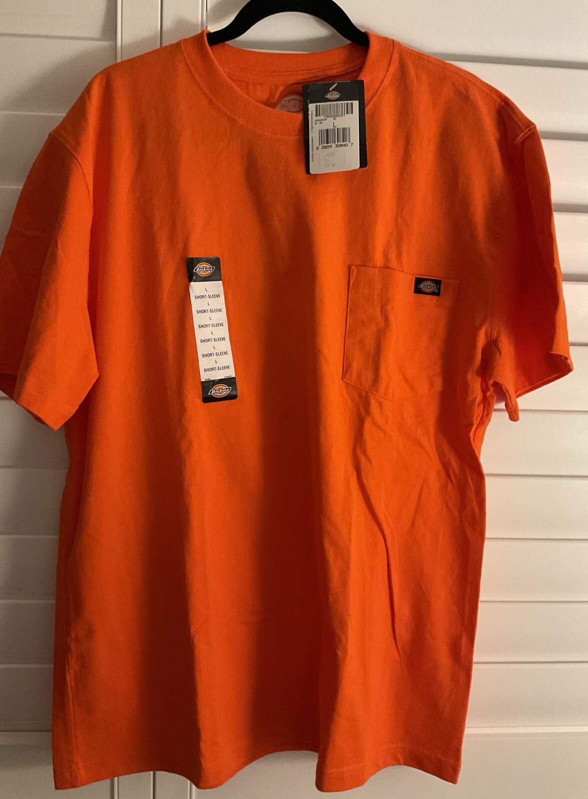 Mens Dickies Neon Orange Heavyweight Crew Pocket Work Tee Size L Short Sleeves gallery
