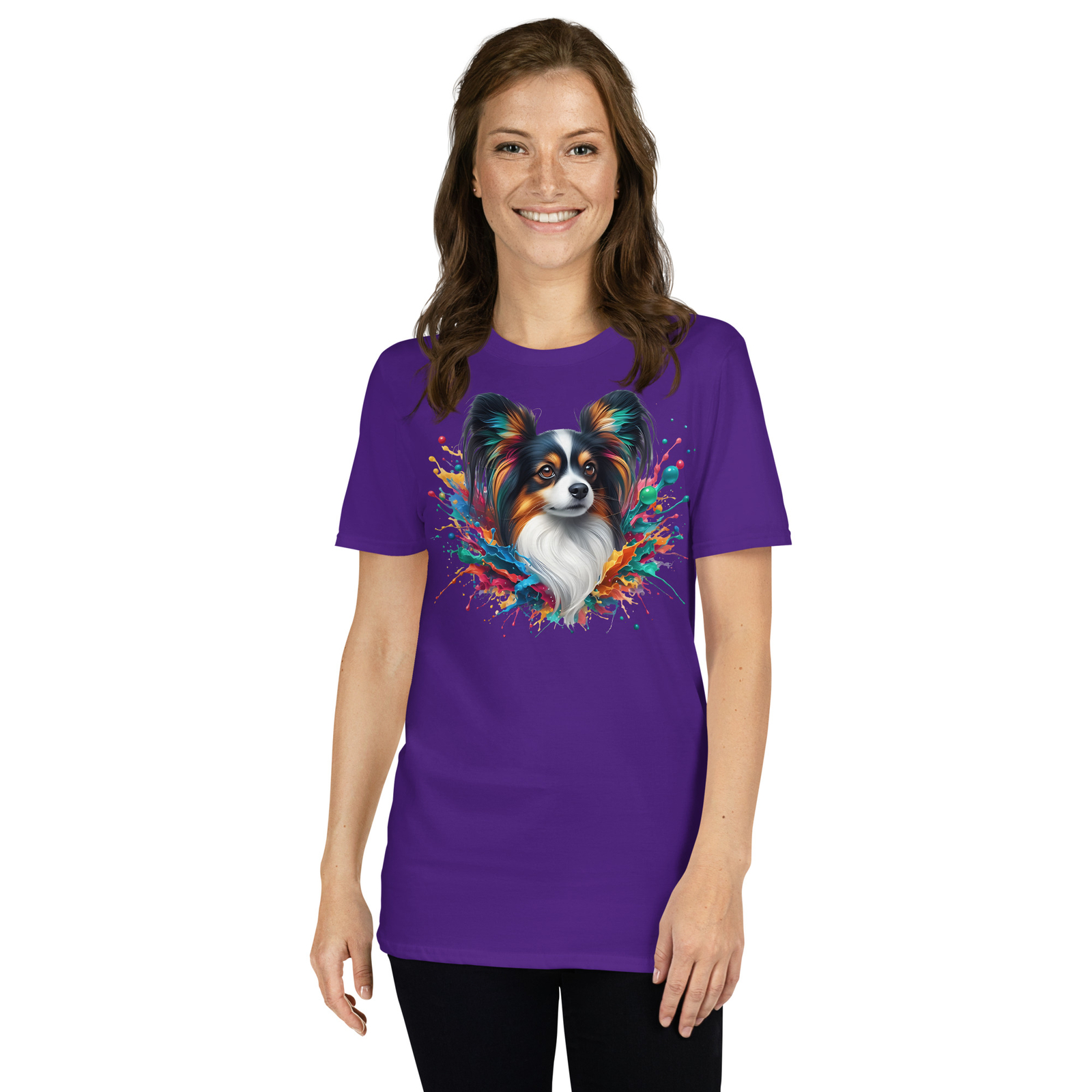 Colorful Splash Papillon Dog T-Shirt | Unisex Softstyle | Vibrant Graphic Tee gallery